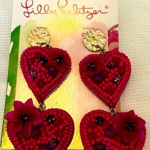 Lily Pulitzer red/gold heart earrings. NWT